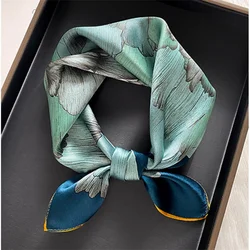 Luxury Brand 2024 Silk Square Scarf Women Cat Neck Hair Tie Band Beach Hijab Kerchief Head Headbands Bandana Female Foulard 70cm