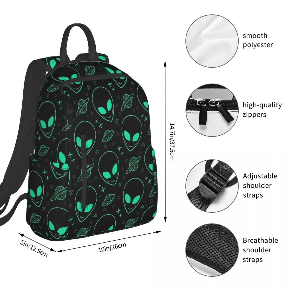 Wonderful Green Alien Universe Wondrous Cosmos With Planet And Stars Backpack Student BookBag School Bag Computer Shoulder Bags