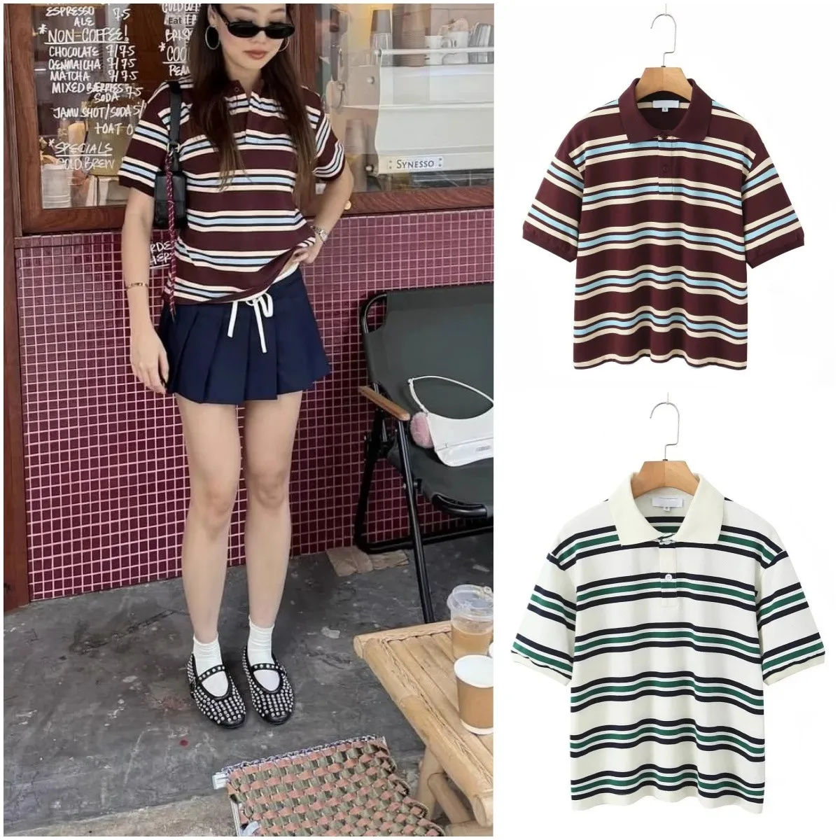 

Весна-лето, новая футболка в контрастную полоску в стиле ретро irt ort Sve ort для женщин, свободный крой Cla...