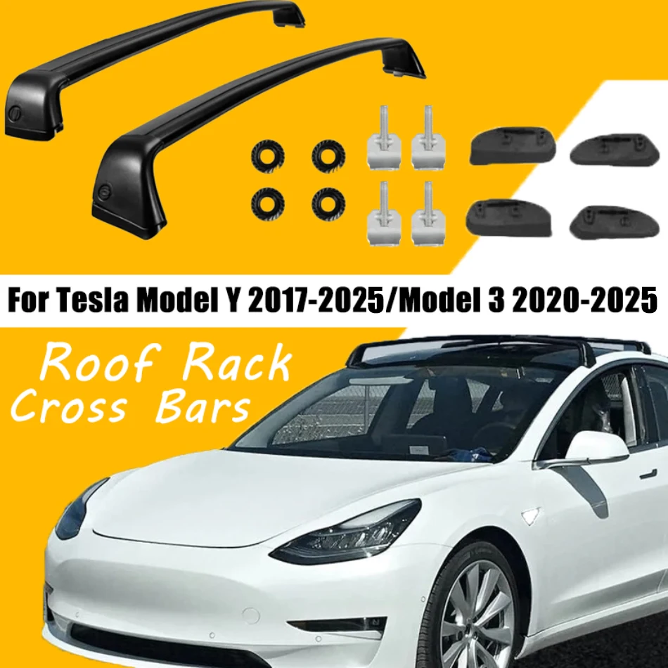 Lockable Roof Rack Cross Bars for Tesla Model Y 2017-2025 Model 3 2021-2025, Cargo Cross Bars Roof Rack for Carrier Bike