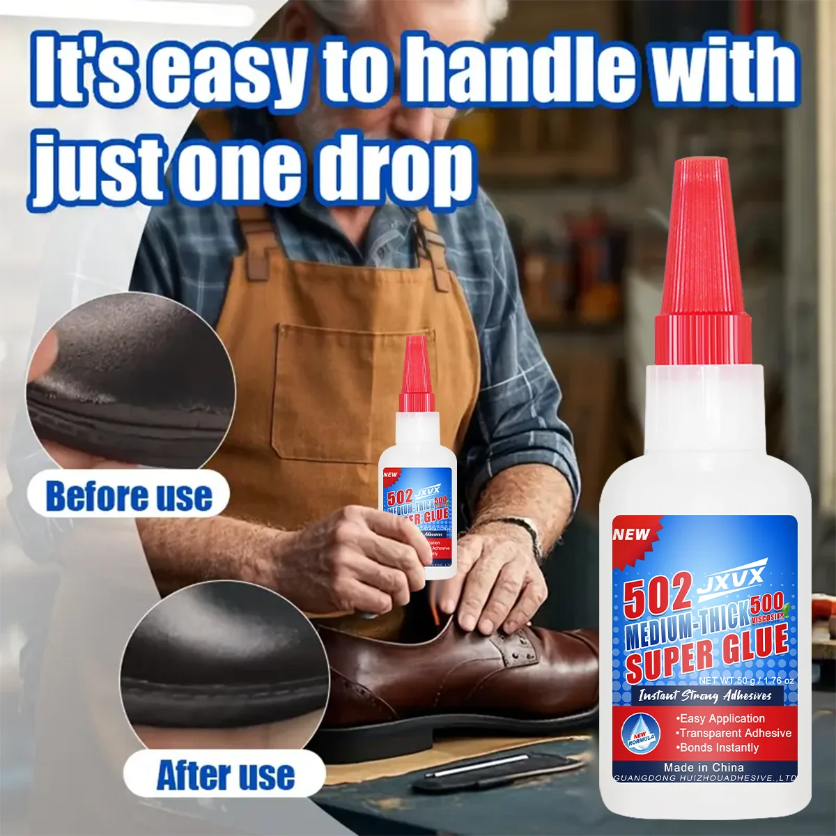 50g 502 Instant Cyanoacrylate Super Glue, Professional Shoe Repair Glue, Strong Adhesive, Boots, Leather, Quick Repair Glue, Waterproof Multipurpose Repair Liquid Glue