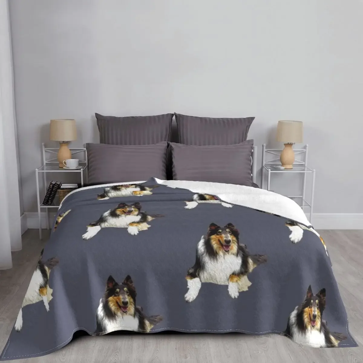 Rough Collie Tri Throw Blanket fluffy Cute Plaid Dorm Room Essentials funny gift Blankets