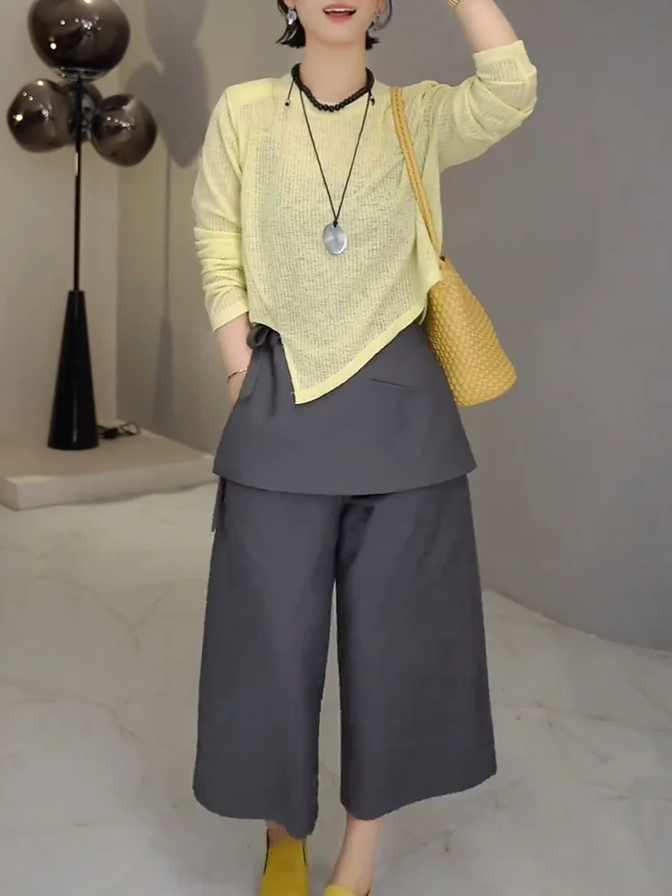 

Модный повседневный асимметричный топ с длинными рукавами больших размеров, корейский стиль, летняя новинка, комфортный, дышащий, T-S...