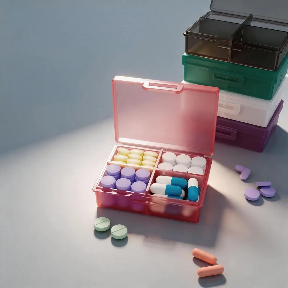 Premium Small Portable Travel 4/8 Grids Pill Organizer Storage Container Box Case for Vitamins Supplements Fish Oils Medicine