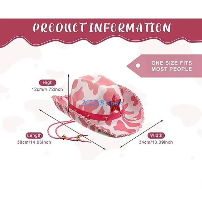 T21F حالمة قبعة رعاة البقر الغربية راعية البقر قبعة للنساء فتاة صور الدعائم نمط البقرة للنادي الليلي بار الرقص عطلة