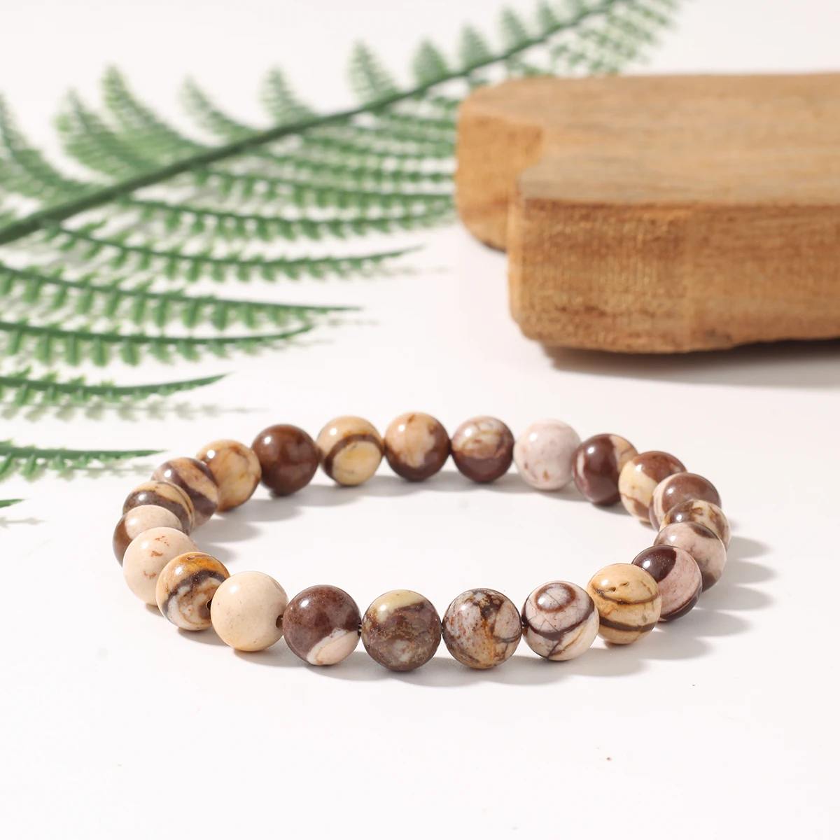 بوهو الحجر الطبيعي زيبرا حجر أساور مستديرة امرأة النساء الرجال الخريف اللون كتلة البني brazalete سيدة لهدايا شقيقة عيد الميلاد