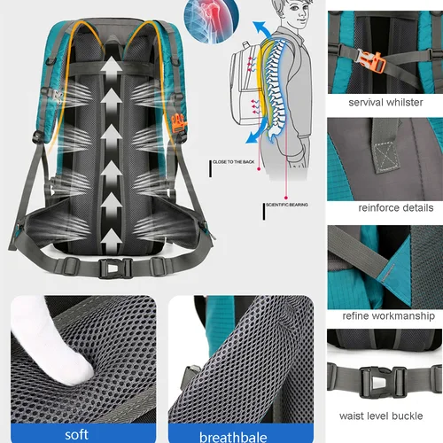 Imagen 2 del producto Mochila de nailon de 70L para acampar, bolsa de viaje con cubierta para lluvia, mochila para senderismo al aire libre, mochila de montañismo, bolsos de hombro para hombre, equipaje