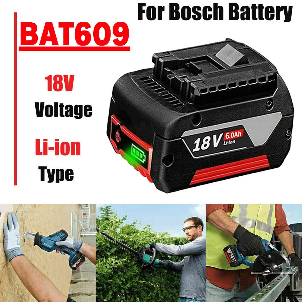 18V 6.0ah Rechargeable Lithium Battery for Bosch 18V 6.0A Backup Battery Portable Replacement GBA GSR GSB BAT618 BAT609 BAT620