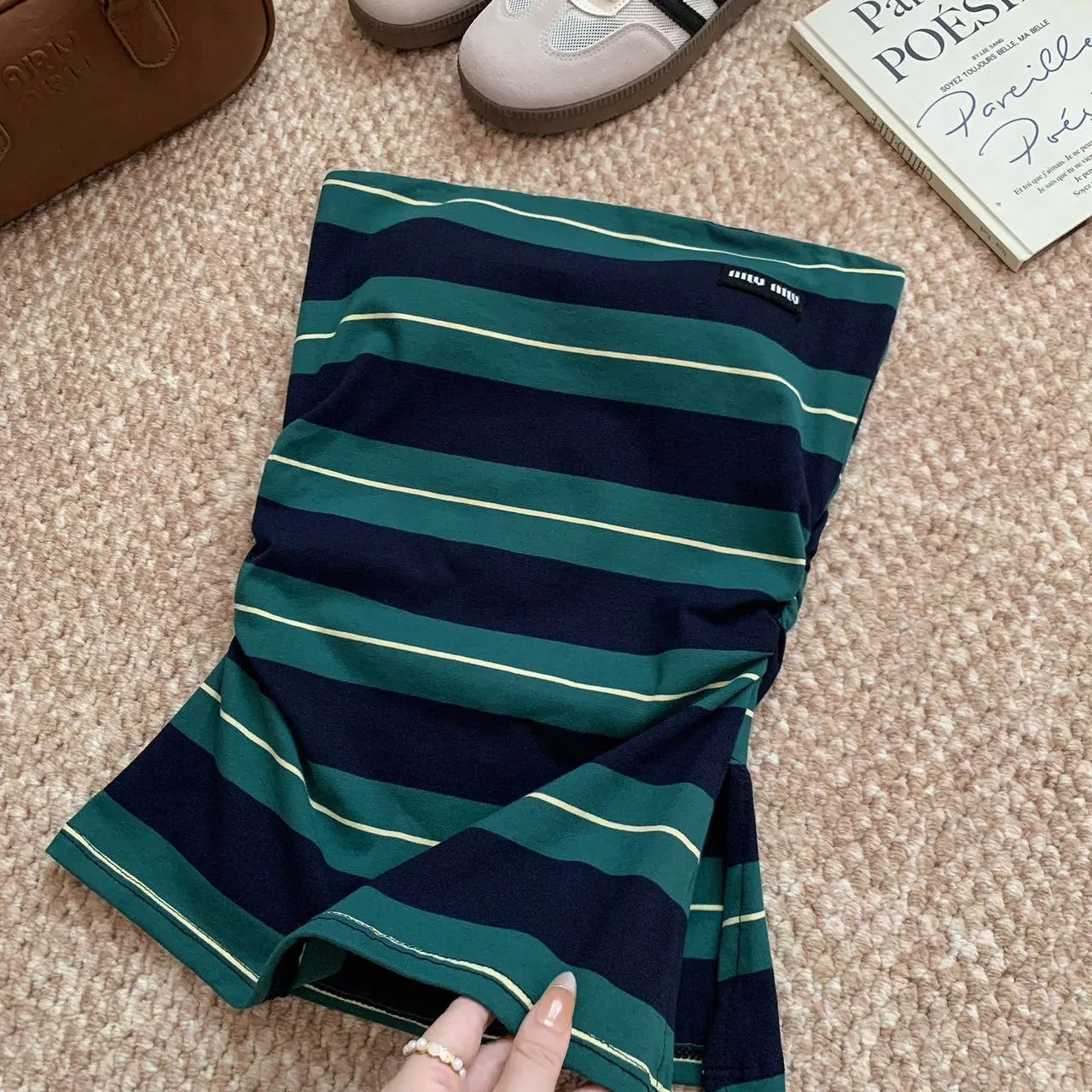 Sommer Neue Süße Und Würzige Farbe Blo Gestreiften Rohr Top Abnehmen Einteiliges mit Brust Pad Plissee Taille-Cinching Top für Frauen