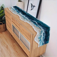 Square Table Runner with Vibrant Ocean Waves: Art Blue - White, for Dining/Guest/Coffee Tables, Beach Decor