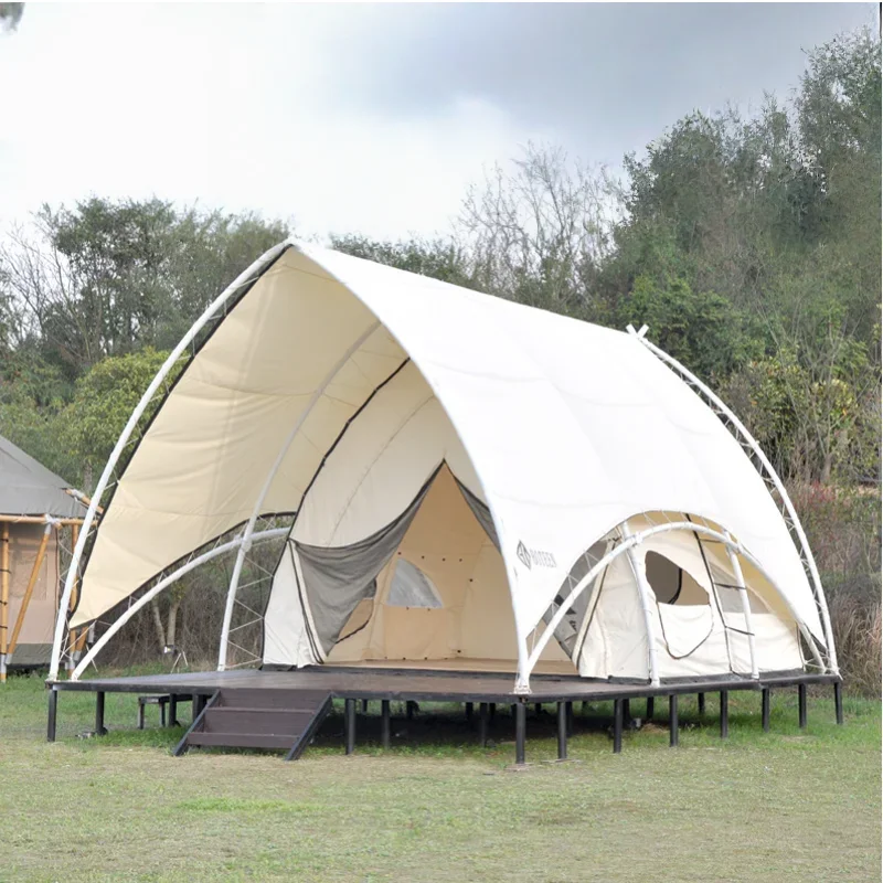 2026 High-Strength Waterproof Glamping Tents Luxury Oxford Fabric Dome Tent Sailboat Shape Hotel Safari Camping Steel Structure