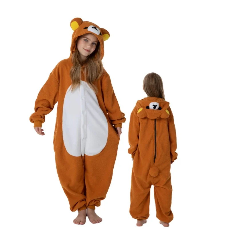 Kids Kigurumi Rilakku Cosplay Kostuum Kinderen Dier Onesie Pyjama Meisjes Halloween Carnaval Maskerade Jongen Beer Feest Jumpsuit