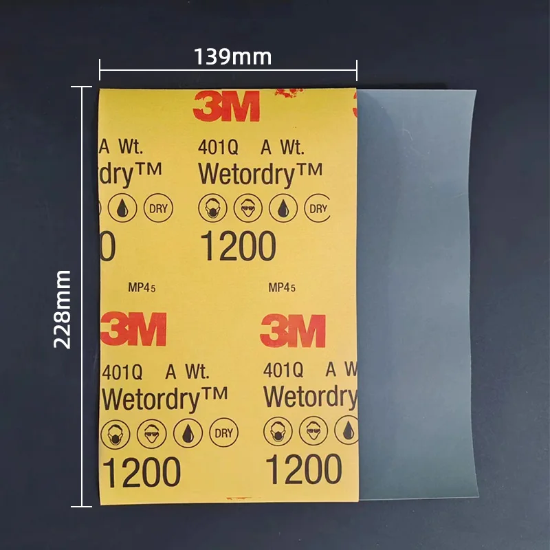 車の研磨用の3m 401qサンドペーパー、シリコンカーバイド研削、ペイントプライマーコーティング、研磨、139x228mm、1200メッシュ