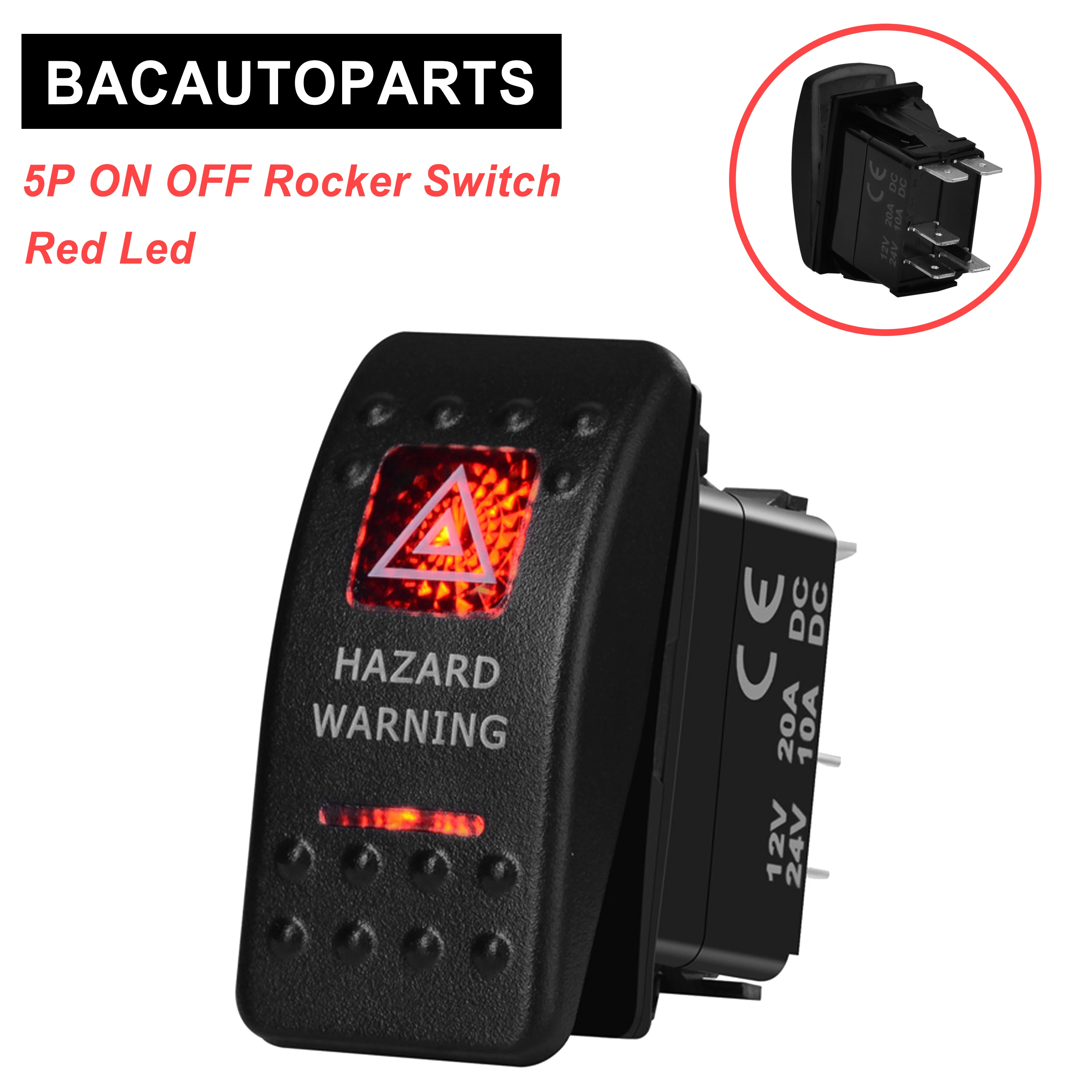Red Led Hazard Warning Rocker Switch SPST 5P ON OFF 12v/24v For Car Marine Boat NARVA Carling ARB Style Auto Replacement Parts