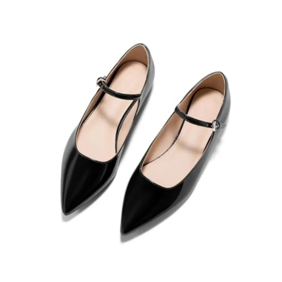 

Coutgo Womens Mary Jane Flats Closed Pointed Toe Ballet Flats Ankle Strap Work Dress Shoes