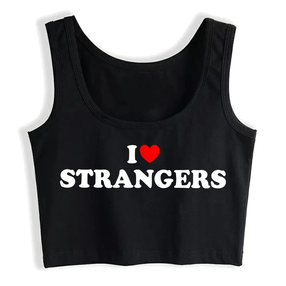 I Love Strangers Design Sexy Fit Crop Top Hotwife Humorous Fun Flirting Style Tank Top Swinger Naughty Camisole - view 3