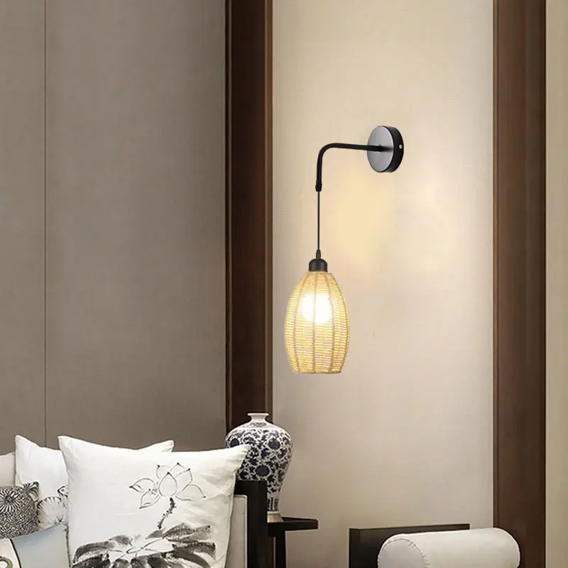 

American European Hemp rope Vintage Wall Lamp Industrial Lantern Hot Pot Restaurant Bar Bedroom Corridor Aisle Rattan Wall Light