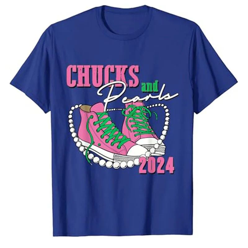 Chucks and Pearls I'M with Her Kamala 2024 T-Shirt VOTE Like A Childless Cat Lady Kitty Lover Outfit American Lotus Campaign Tee