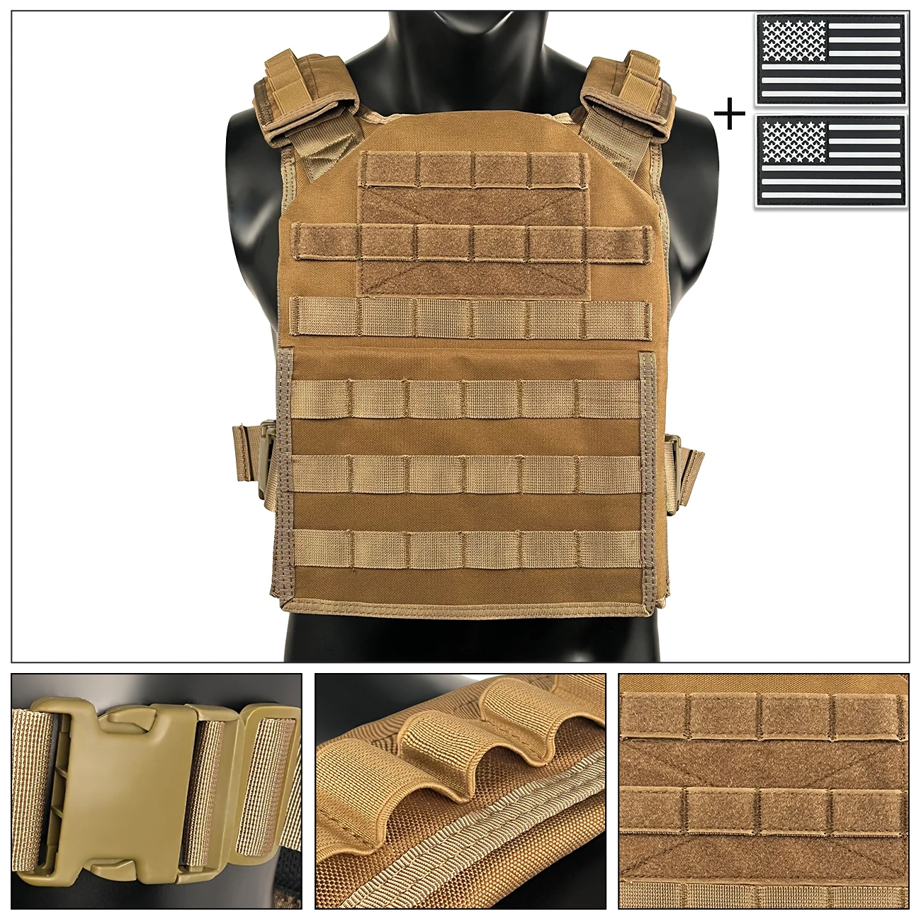 

Quick release buckle hunting vest comes with two logo shoulder straps, adjustable waist circumference, and durable fabric