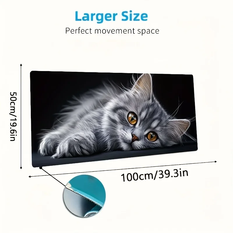 1pc Extra Large Rubber Gaming Mouse Pad, Cat Pattern - Washable Non-Slip Surface, Suitable for Office And Gaming, Perfect Gift for Christmas And Halloween