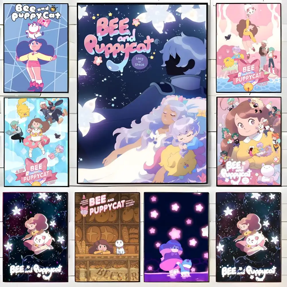 Animation B-Bee And PuppyCat Poster HD Self-Adhesive Wall Decals For Living Room & Bedroom Home Decor Gift