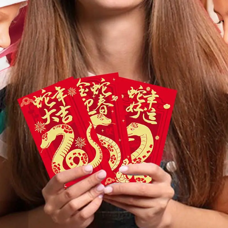 Festival envelope vermelho cobra chinesa ano 6 peças envelopes de dinheiro festival de primavera dos desenhos animados bolso vermelho suprimentos de férias para casamento