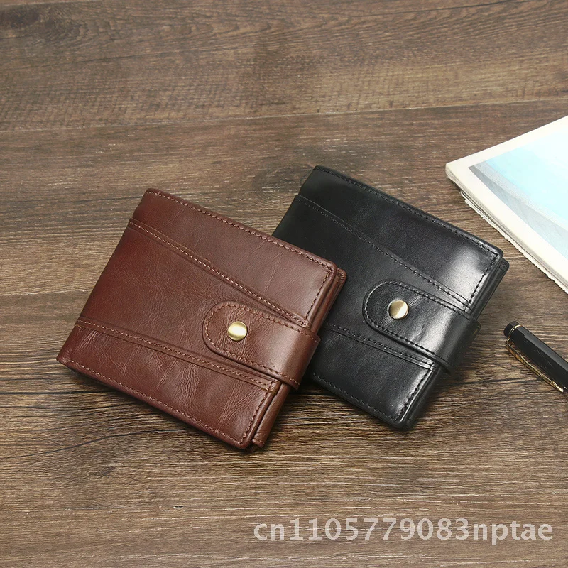 Men's Classic Style Bifold Wallet Top Grain Leather Multiple Card Slots Coin Pocket Color Blocking Geometric Pattern
