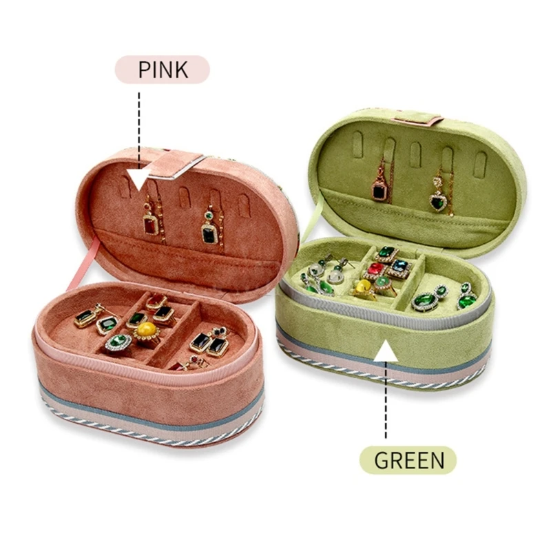 Sophisticated Multi Tiered Jewelry Casket Retro Oval Jewelry Holder 3 Layer Plush Storage Holder for Fashion Enthusiasts