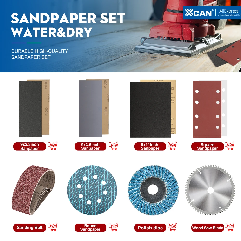 XCAN Schleifpapier-Set, wasserfestes Schleifpapier, 9 x 3,6 Zoll, Schleifpapier für Holz, Metall, Autopolieren – Detail 1