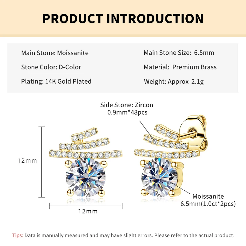 Rrjzz 6,5 mm D-Farbe Moissanit-Ohrstecker, Labor-Imitationsdiamant, Leiterform, Meteor Trail-Ohrringe für Frauen, Schmuck, Geschenke – Detail 1