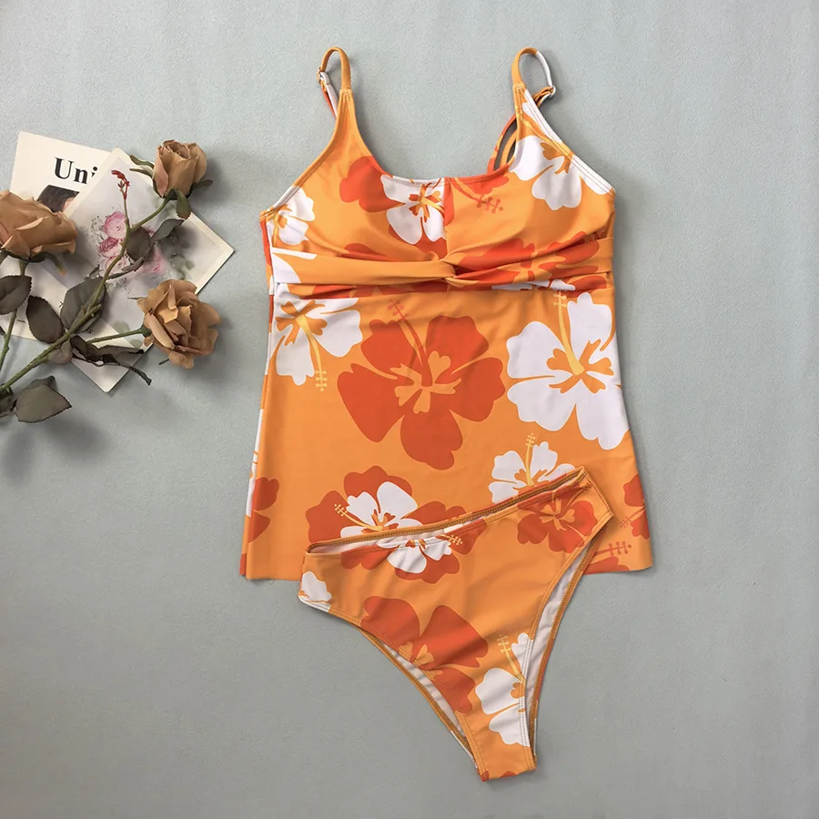 2025 sexy floral impressão tankini conjunto feminino u-pescoço biquíni com saia queimada inferior verão praia maiô de duas peças férias de verão