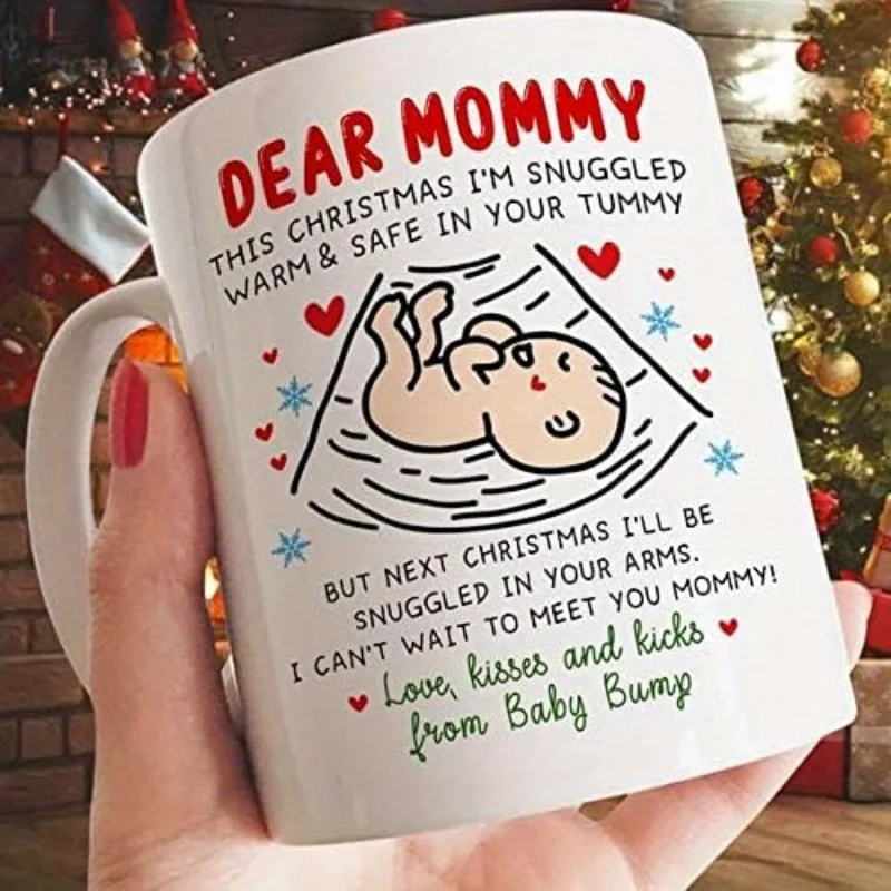 

1-Pack Dear Mommy Merry Christmas, This Christmas I'm Snuggled Warm And Safe In Your Tummy Mug, Gifts For New First Mom To Be Fr