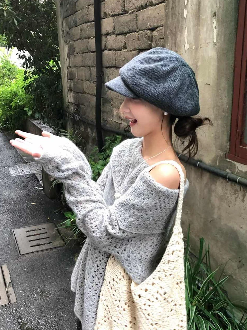 

Y2k Aesthetic Slash Neck Hollow Out Womens Sweater Grunge Loose Autumn Pullovers Harajuku Streetwear Knitted Jumper Pull Femme