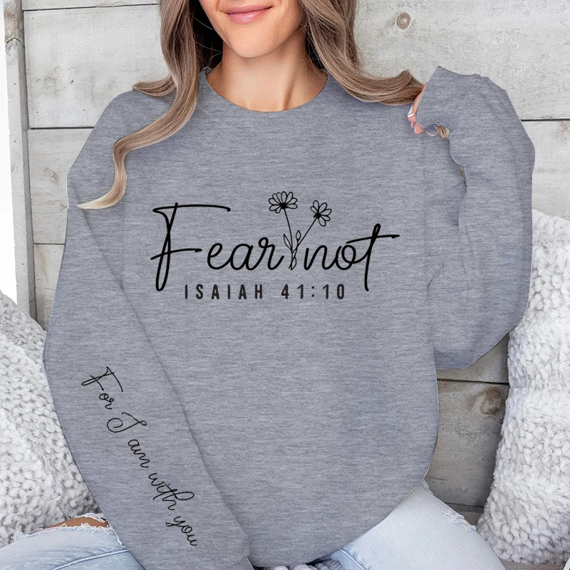 Fear Not Print Pullover Sweatshirt Relaxed Fit Long Sleeve Crew Neck Sweatshirts for Women Casual Daily Wear Outdoor Activities