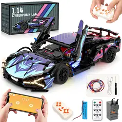 Remote Control APP Race Car with LED Lights Building Blocks Set Adults Kids 1:14 Supercar Collectible Models Toys Birthday Gifts