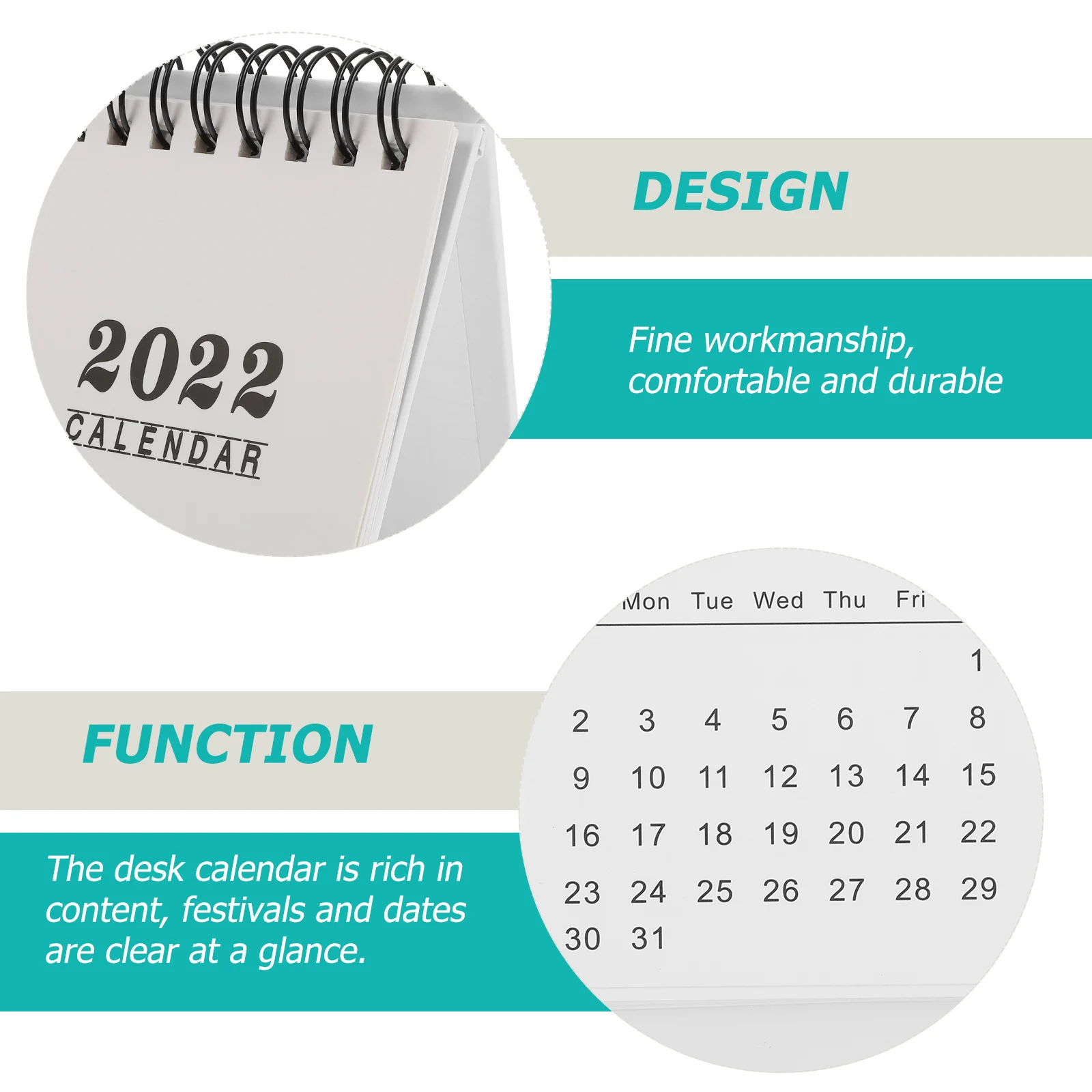 1Pcs 2022 Desk Calendar Thick Paper Sturdy Twin Wire Binding Foldable Base Office Planning Writing Notes Small Decorative Table