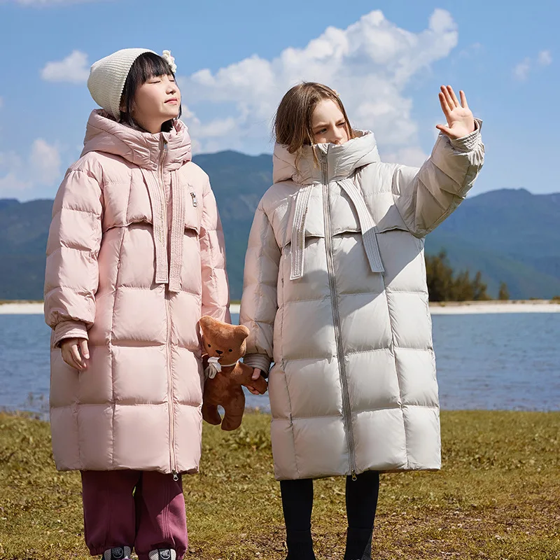 

Children's Girls Down Jacket 2025 Winter Hooded Solid Thicken Warm Long Down Jacket For Girl Kids Girls Casual Outerwear Coat
