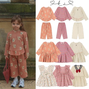 2026 KS Spring Baby Girls Princess Dresses Long Sleeve T Shirts Pants 2 Pcs Suits Kids Clothes Girls Cotton Cat Print Dress 1-9Y