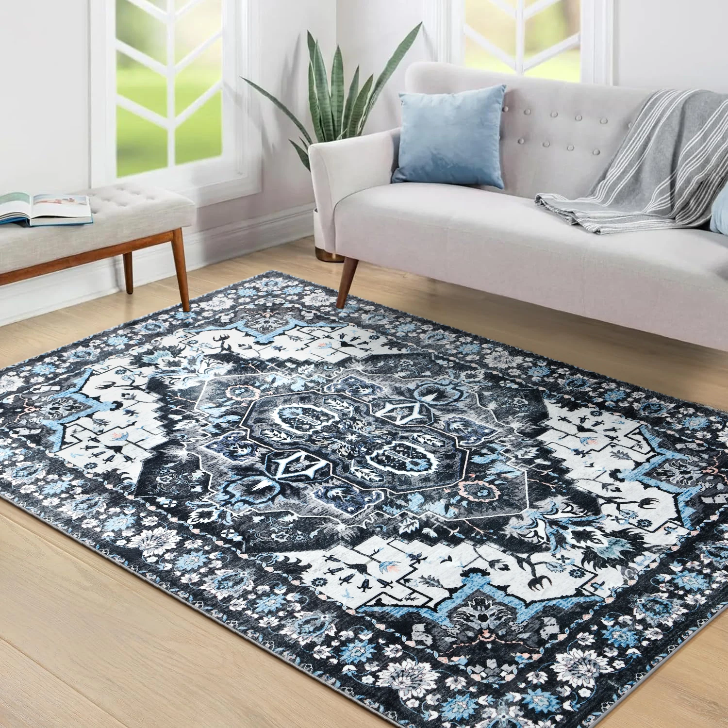 Faux Cashmere Retro Ethnic Carpets Turkish Persian Rug for Living Room Bedside Bedroom Vintage Floor Mat Entrance Doormat Carpet