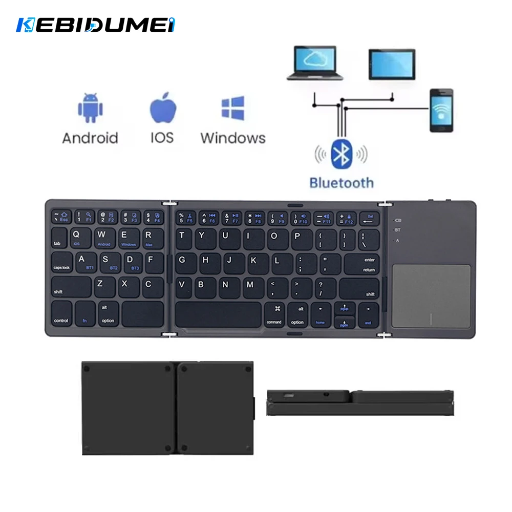 KEBIDUMEI Three Bluetooth Keyboard with Touchpad Tri-fold Keyboard Mini Keyboard Rechargeable Keyboard for PC Windows Android