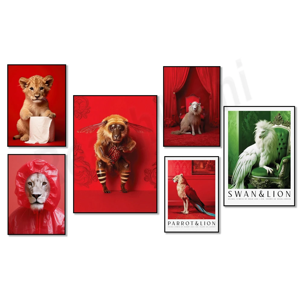 

Pink beautiful lion mane, lion and bee crossbreed animal, parrot and lion crossbreed, funny bathroom animal decor humor poster
