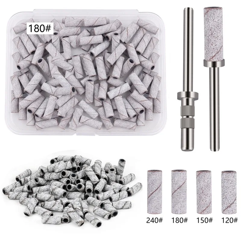 

100 шт. 3-мм шлифовальные насадки для ногтей - зернистость 120/150/180/240, мини-насадки для электрической дрели, аксессуар для маникюра, инструмент для полировки ногтей