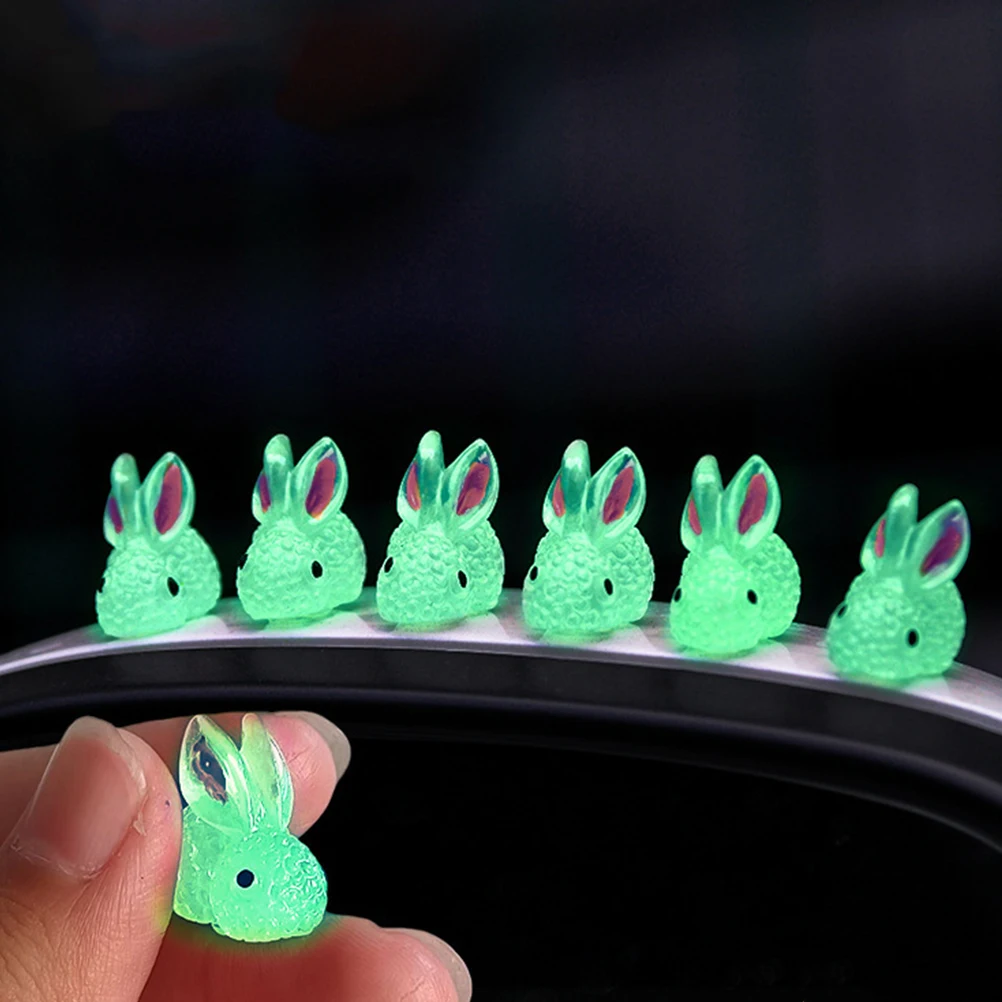 

6Pcs Cartoon Rabbit Decor Resin Craft Luminous Bunny Desktop Tabletop Car Interior Adornment Luminous Rabbit Ornament