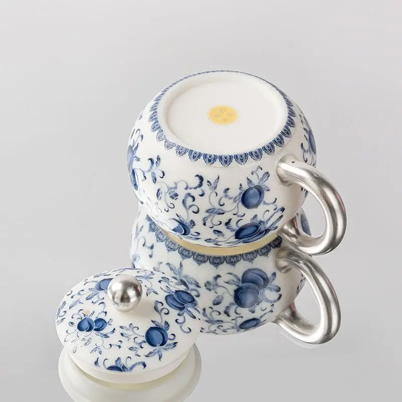 Su's Ceramics' [Qinglan Yingyue] Xishi Teapot Made Of Mutton-Fat Jade With Silver-Plated Blue And White Lotus Flower Pattern