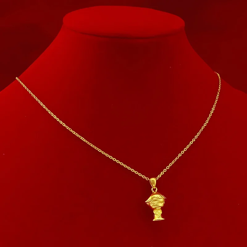 100% 14K Gold Chain Girl Imitation 24k Real Plated Pure 24k Gold Seiko Fairy Collarbone Necklace 18k Yellow Color Jewelry