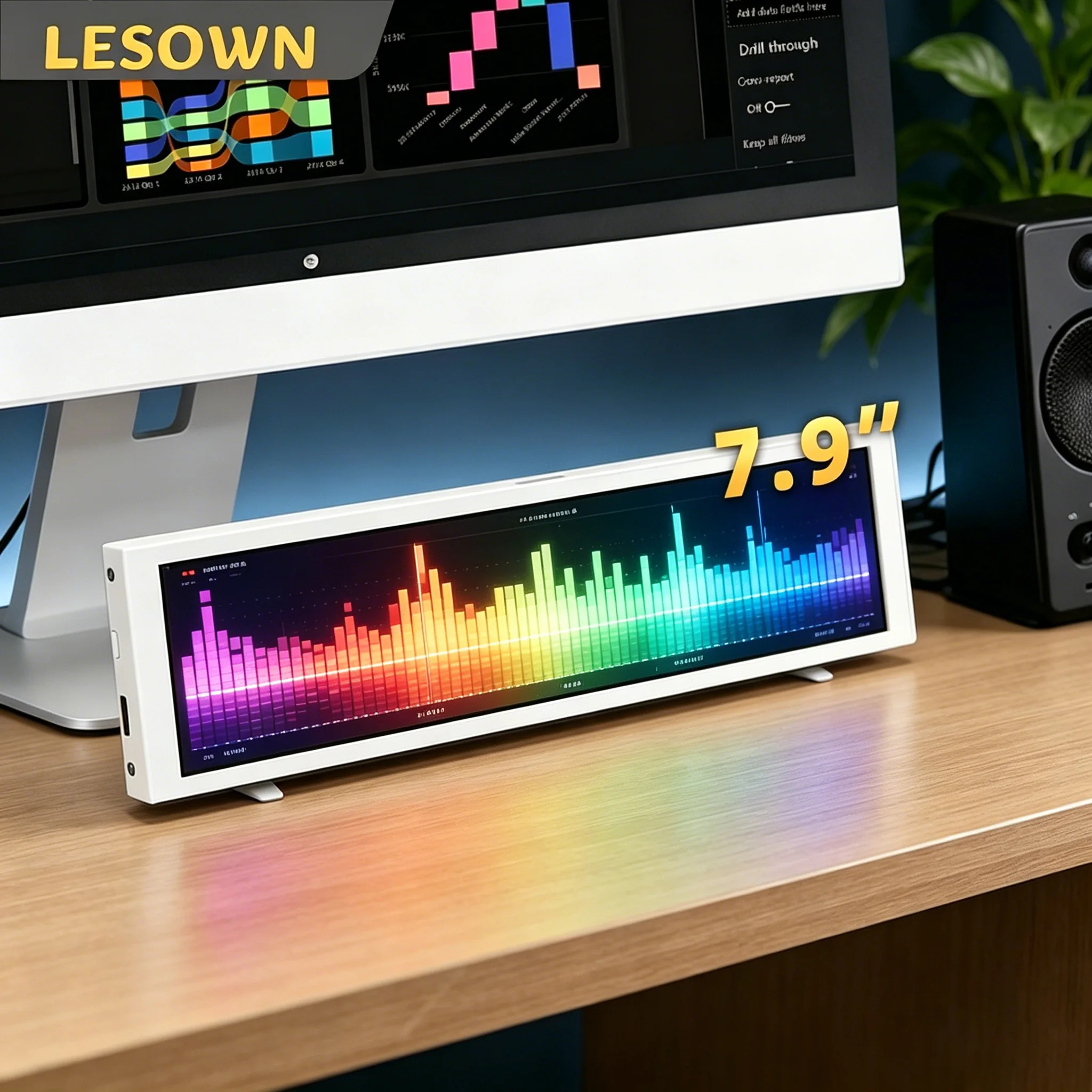 LESOWN Stretched Strip Display 7.9 Inch Portable Bar Monitor Ultra Wide External Secondary Screen for Laptop PC Musical spectrum
