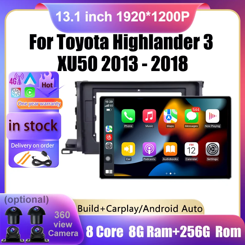 

13.1inch Car Radio For Toyota Highlander 3 XU50 2013 2014 2015 - 2018 Navi GPS Multimedia Video Player Android Auto Head Unit