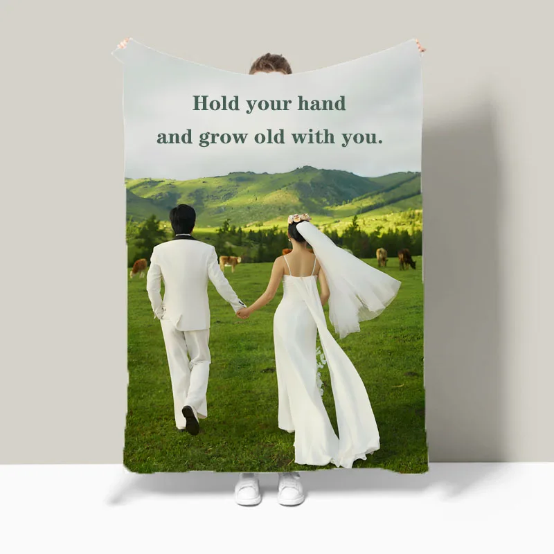Customizable Flannel Sofa Throw Blanket with Wedding Photo Collage Personalized Bedspread Blanket Christmas Birthday Gift