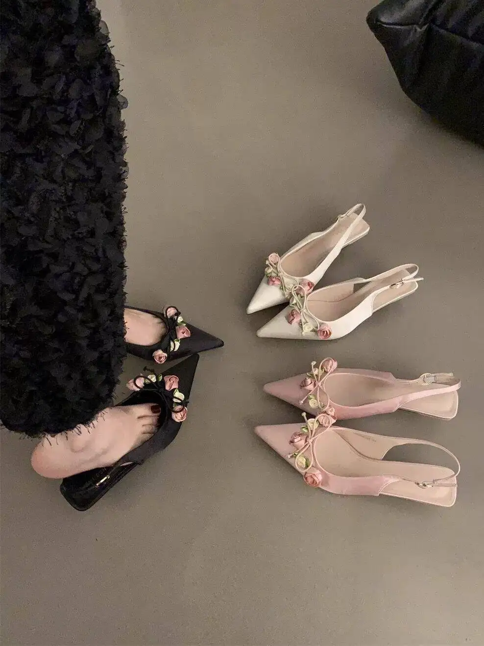 2026 New Spring Summer Fashion Flower Sweet Pointed Shallow Pointed Toes Lolita Bow Needle Buckle Casual Thin High Women's Shoes
