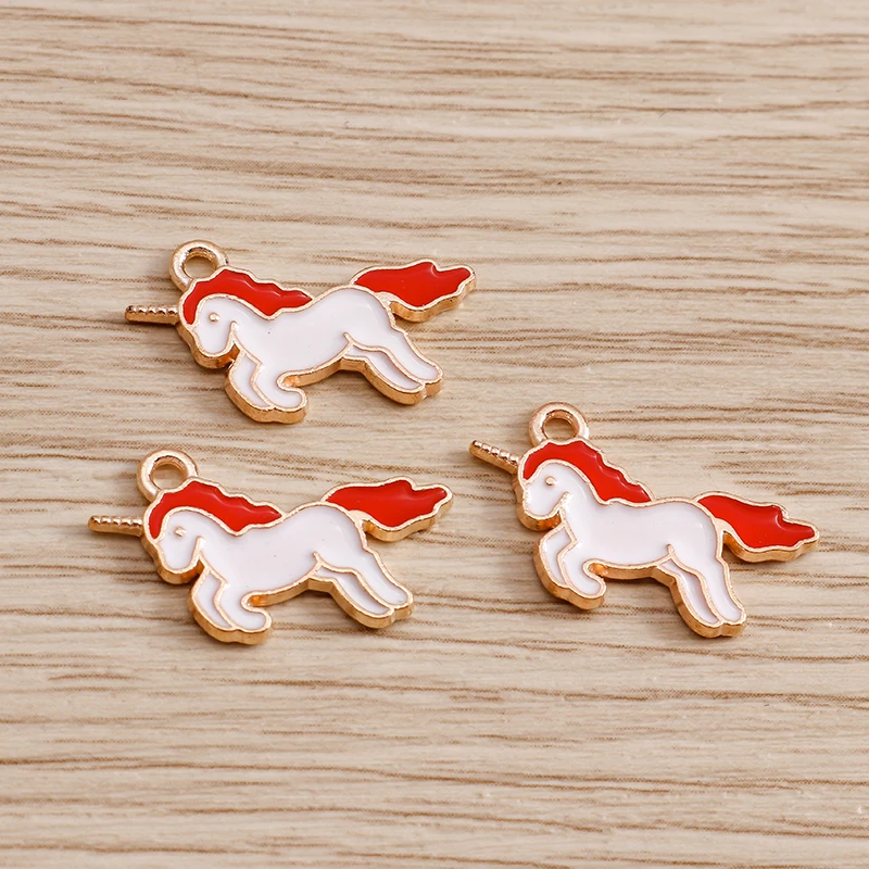 Tusember 10 Stück 4 Farben Emaille-Pferde-Mini-Einhorn-Anhänger für DIY Ohrhänger, Armbänder, Halsketten, handgemachtes Schmuckbasteln – Detail 5